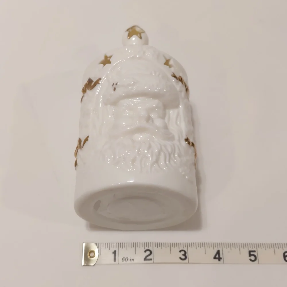 Vintage Candle Tea Lite Holder Santa Head White and Gold with cut out stars